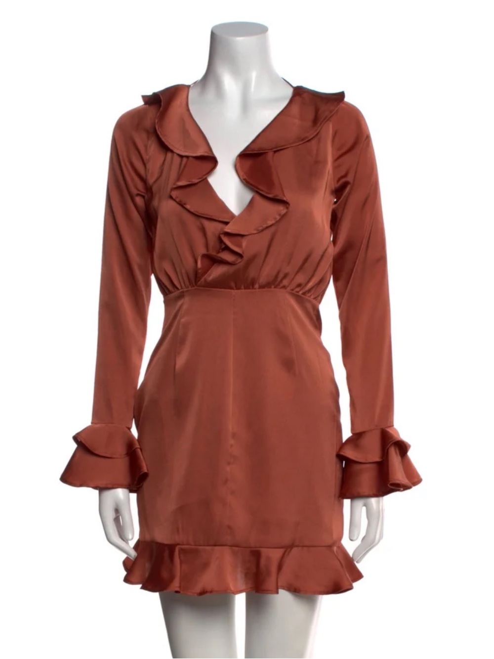 Orange Majorelle Ruffle V-Neck Long Sleeve Dress size XS